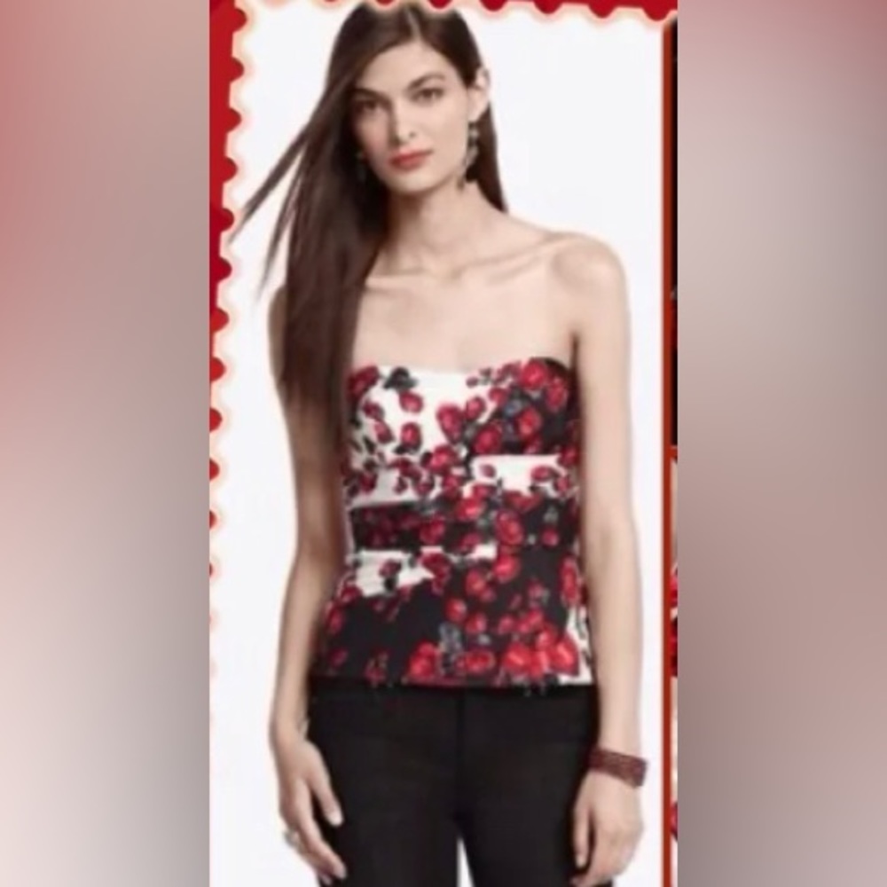 White House Black Market Women’s Rose Floral Strapless Bustier Top size 2